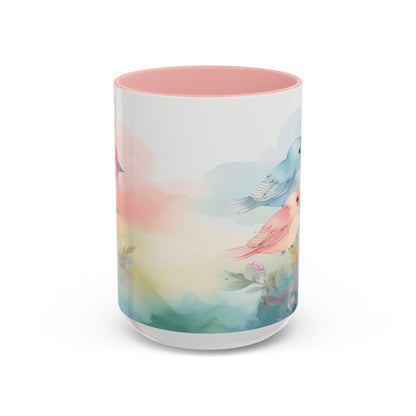 Pastel Bird Coffee Mug — Floral Accent Ceramic Mug (11/15 oz)