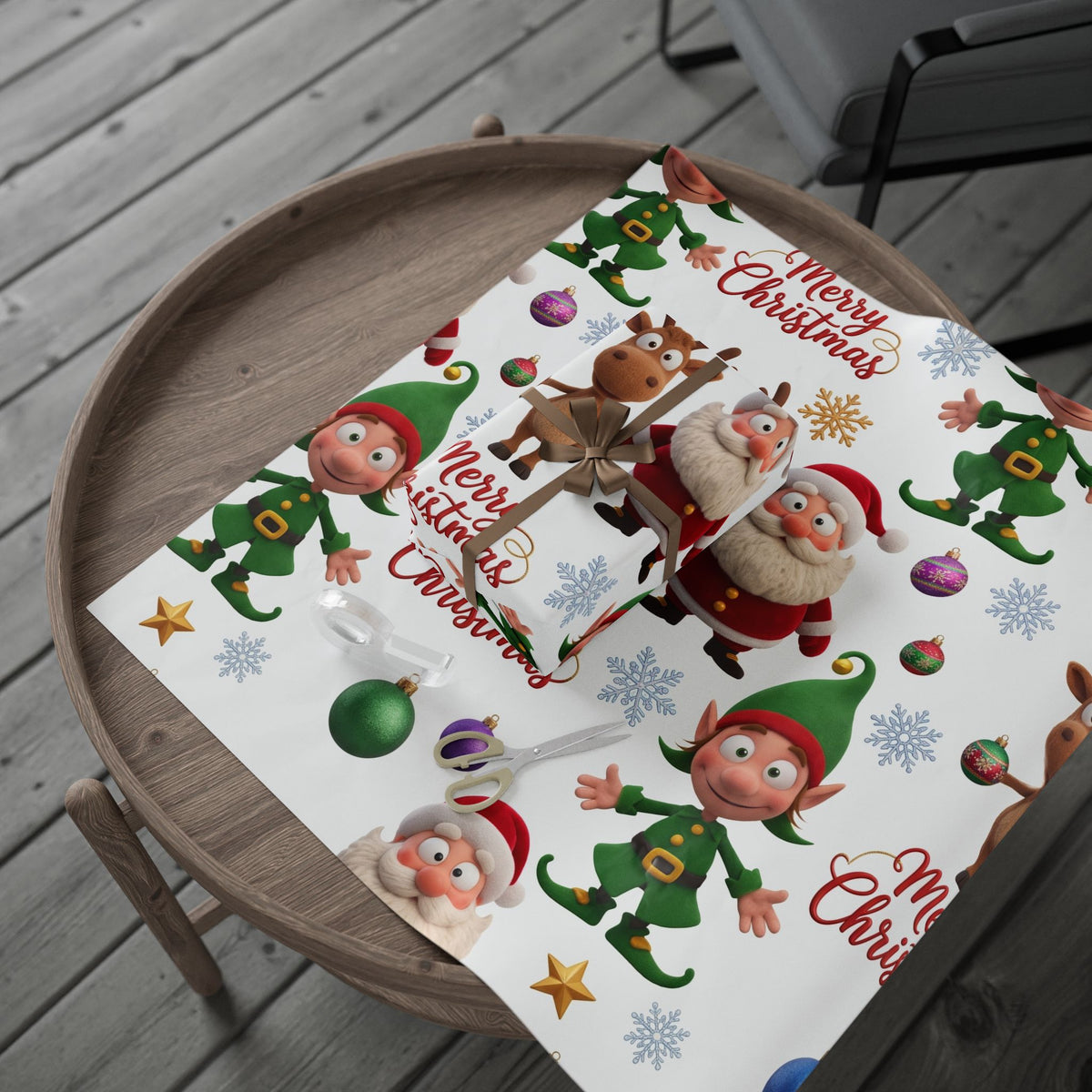 Christmas Elf Wrapping Paper Roll — Cute Holiday Gift Wrap with Elves & Trees