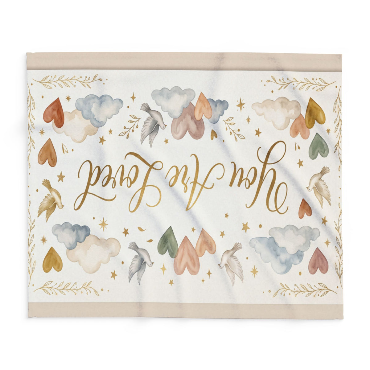 You Are Loved Fleece Blanket — Soft Baby/Nursery Throw with Hearts, Clouds & Doves
