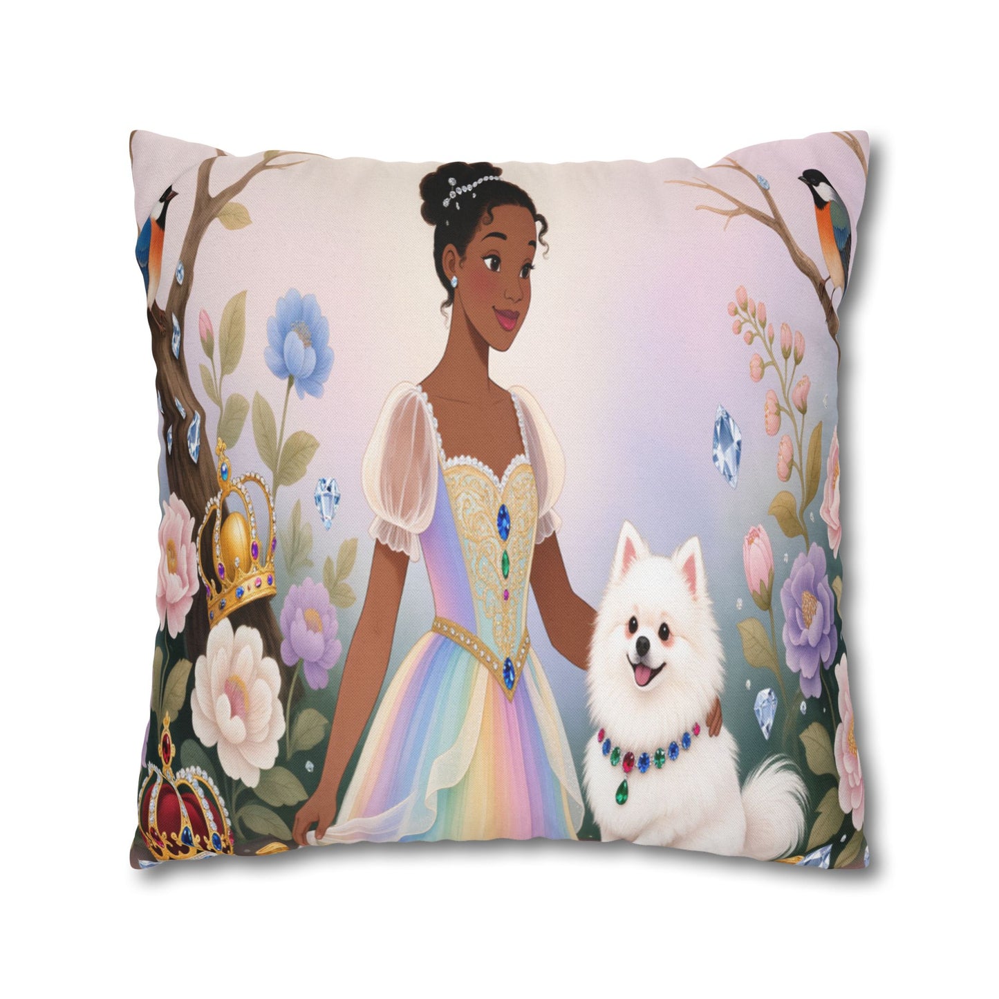 Princess & Pomeranian Dog Decorative Pillowcase
