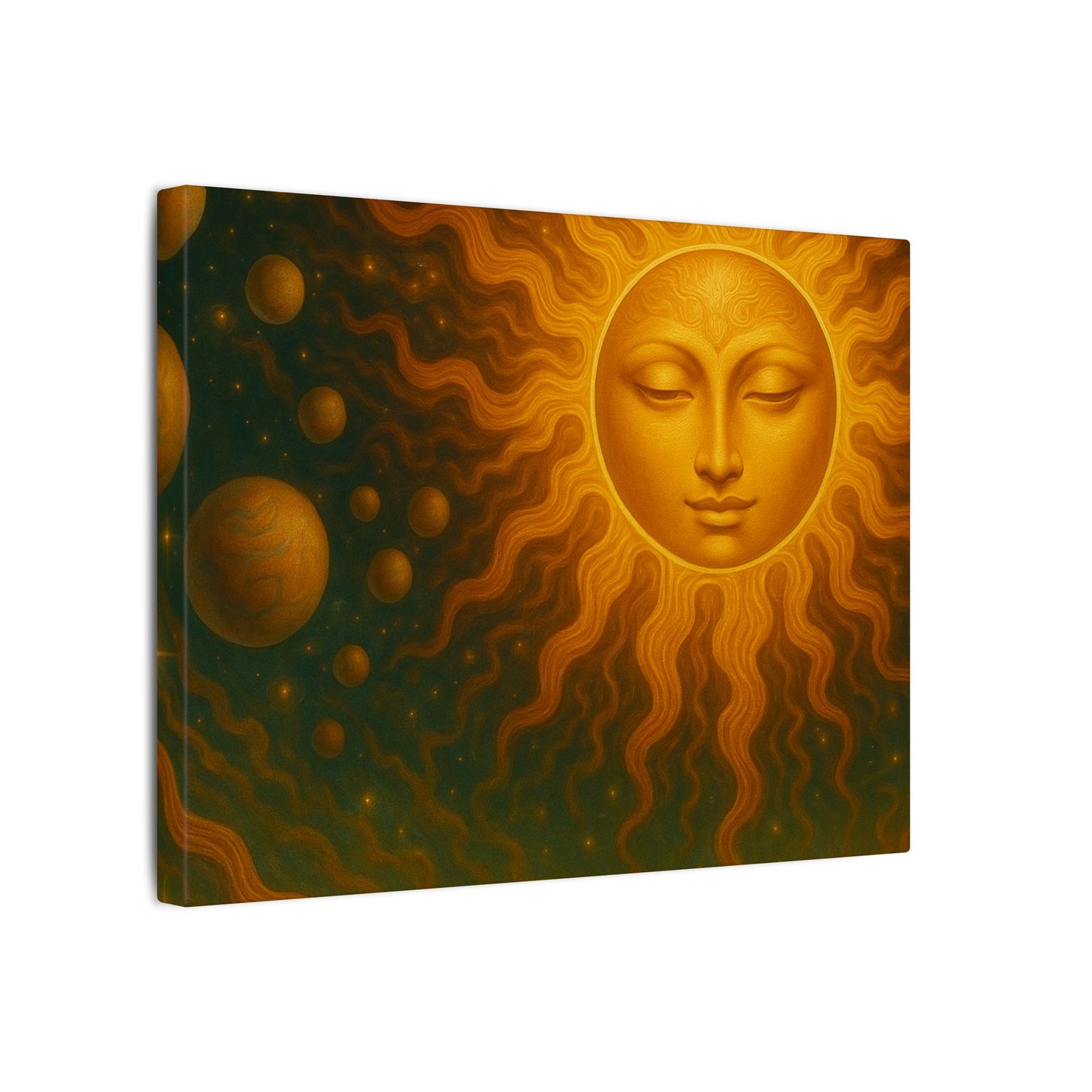 Golden Sun Face Canvas Art — Mystical Solar Wall Decor by Grace Canvas Shop