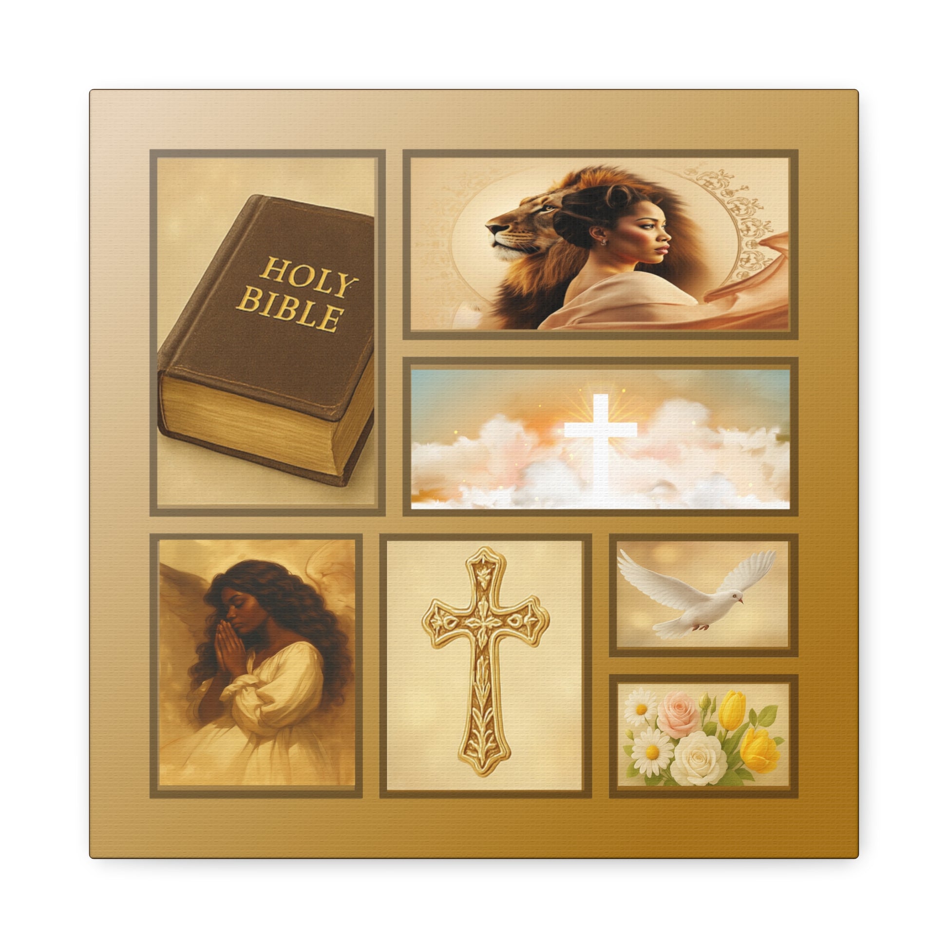 Christian Wall Art Canvas — Bible, Cross & Dove Collage (Matte Stretched 1.25") by Grace Canvas Shop