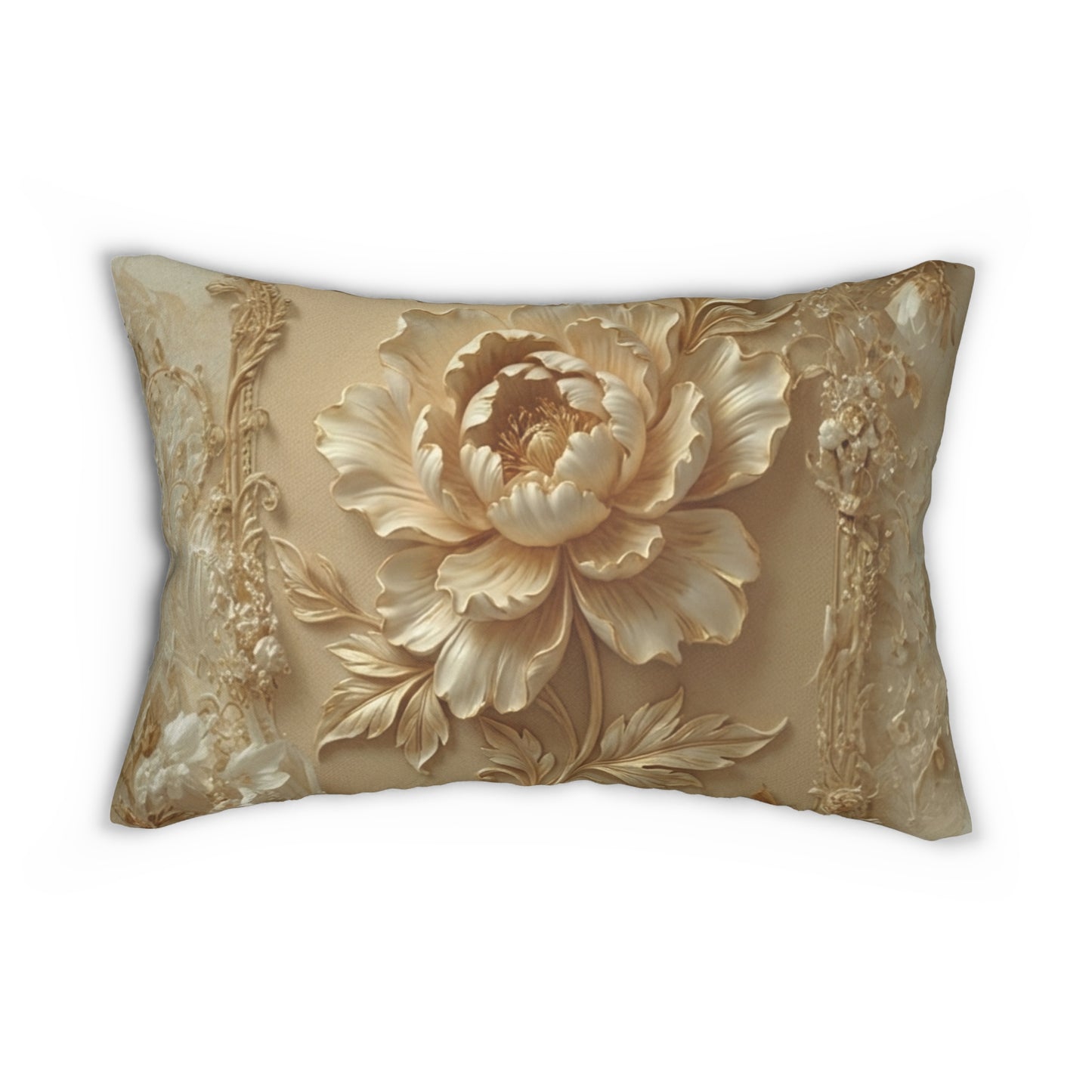 Vintage Gold Floral Lumbar Pillow by Printify