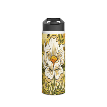 Floral Stainless Steel Water Bottle — Yellow Vintage Magnolia Design