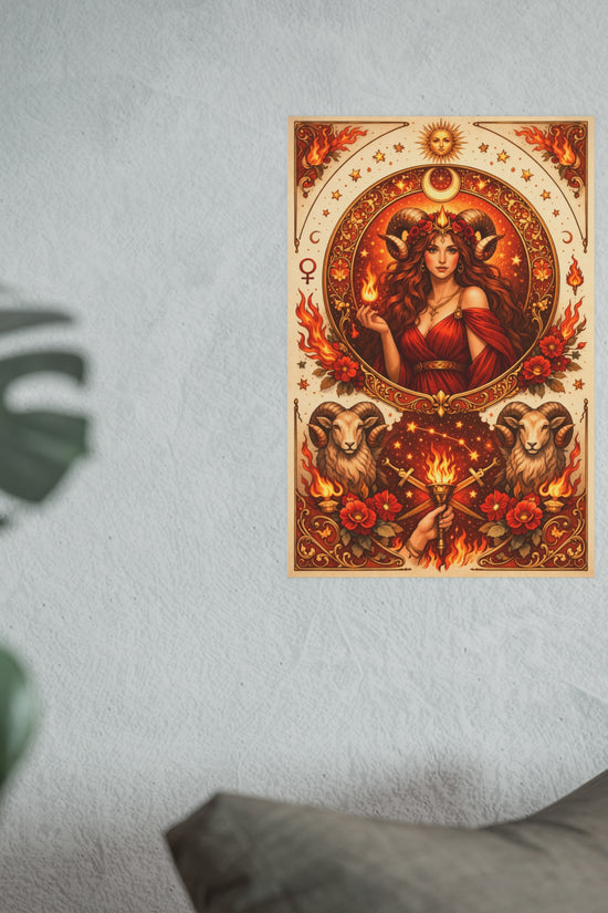 Aries Zodiac Art Poster — Fiery Goddess Illustration (Archival Matte) by Grace Canvas Shop