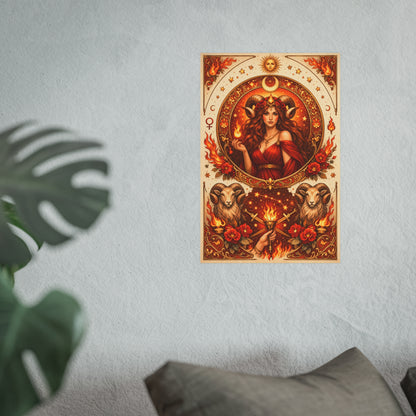 Aries Zodiac Art Poster — Fiery Goddess Illustration (Archival Matte)