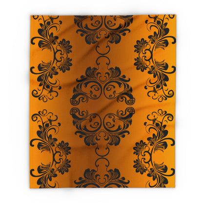 Ornate Gold Damask Fleece Blanket by Grace Canvas Shop