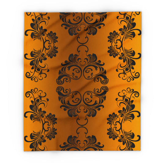 Ornate Gold Damask Fleece Blanket by Grace Canvas Shop