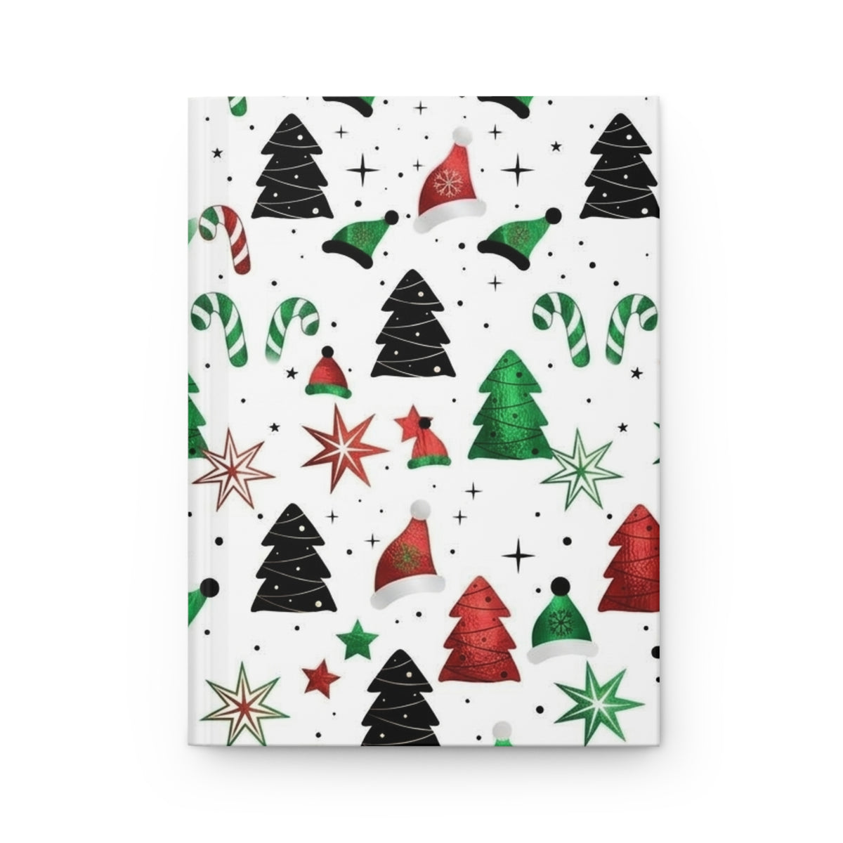 Christmas Pattern Hardcover Journal — Festive Trees, Candy Canes & Santa Hats (Lined)
