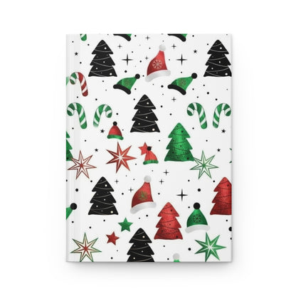Christmas Pattern Hardcover Journal — Festive Trees, Candy Canes & Santa Hats (Lined)