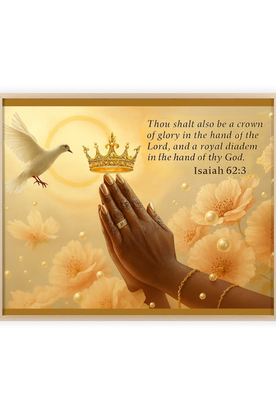 Isaiah 62:3 Crown & Praying Hands Framed Poster with Wooden Frame