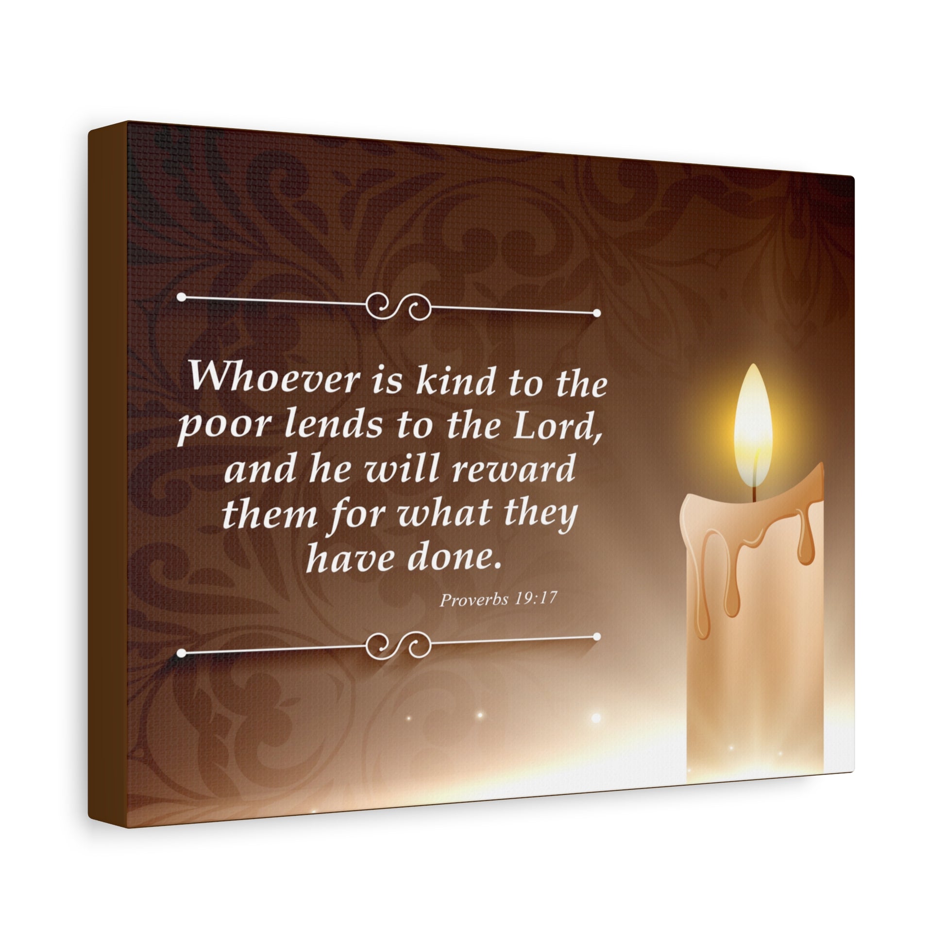 Proverbs 19:17 Candle Inspirational Scripture Print by Grace Canvas Shop