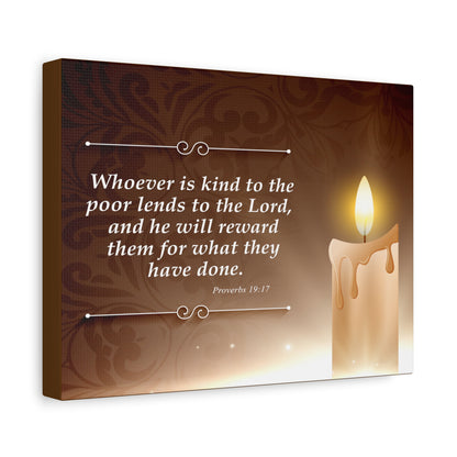Proverbs 19:17 Candle Inspirational Scripture Print by Grace Canvas Shop