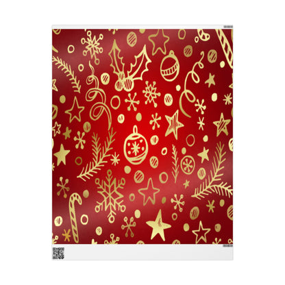 Festive Red & Gold Holiday Wrapping Paper Roll — Elegant Star and Swirl Gift Wrap