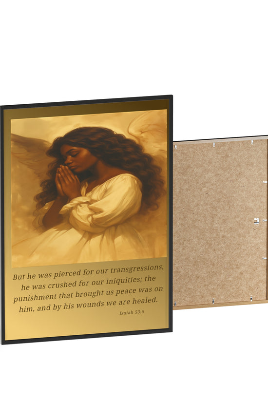 Framed Prayer Angel Poster — Isaiah 53:5 Religious Wall Art