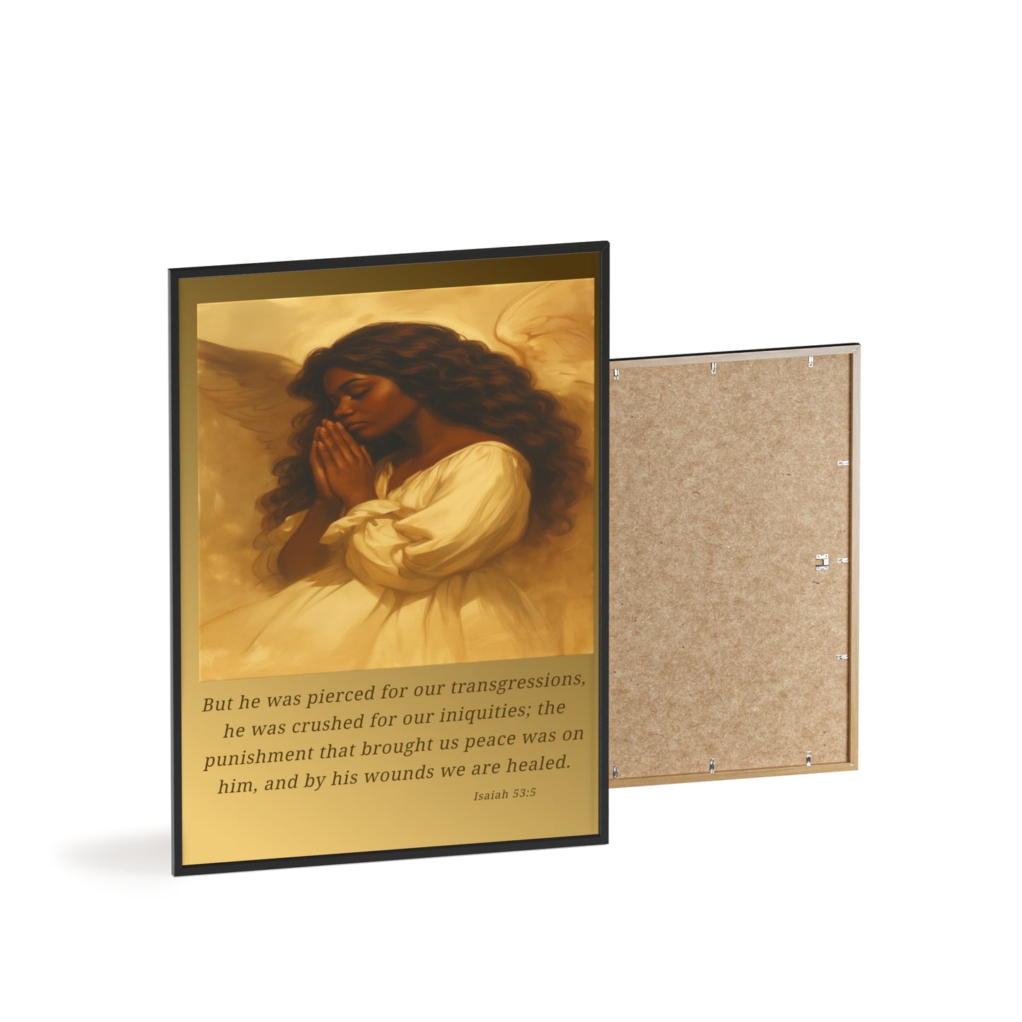 Framed Prayer Angel Poster — Isaiah 53:5 Religious Wall Art