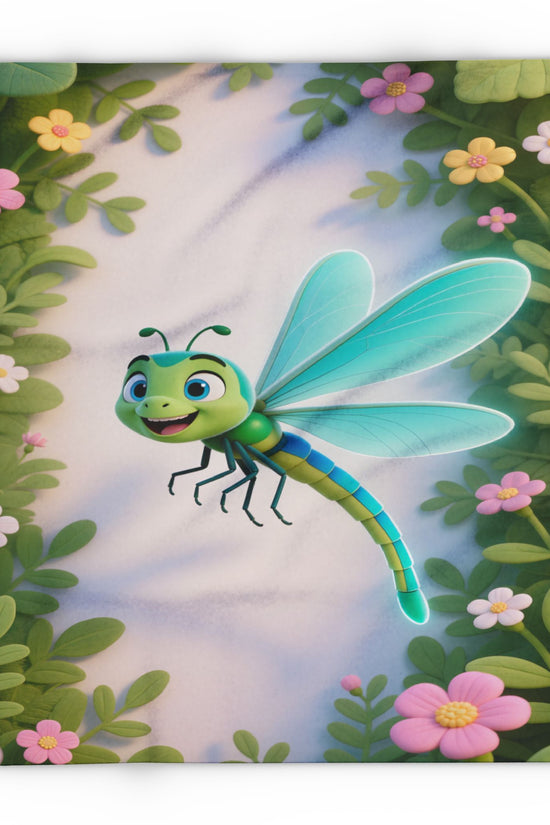 Dragonfly Garden Fleece Blanket — Cute Cartoon Insect Cozy Throw for Kids & Spring Décor by Grace Canvas Shop