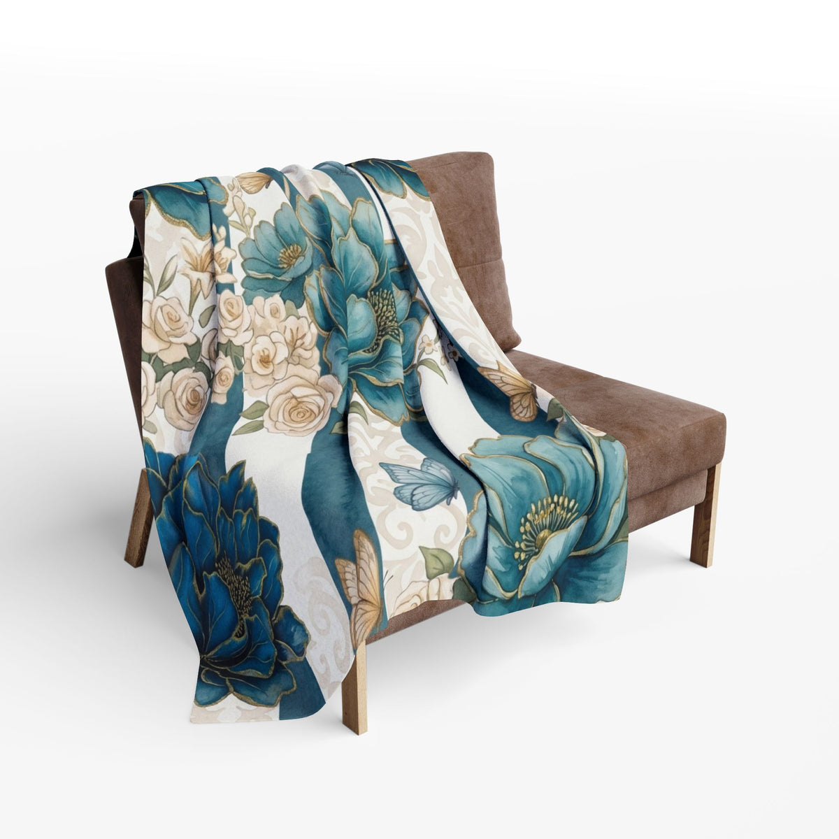 Teal Peony Striped Throw Fleece Blanket