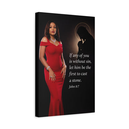 Religious Wall Art Canvas John 8:7 Scripture Print by Grace Canvas Shop