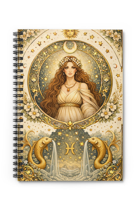 Celestial Pisces Goddess Spiral Ruled Notebook by Grace Canvas Shop