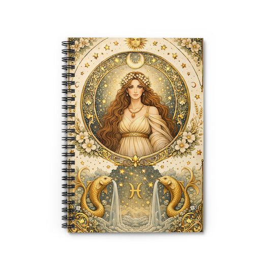 Celestial Pisces Goddess Spiral Ruled Notebook by Grace Canvas Shop