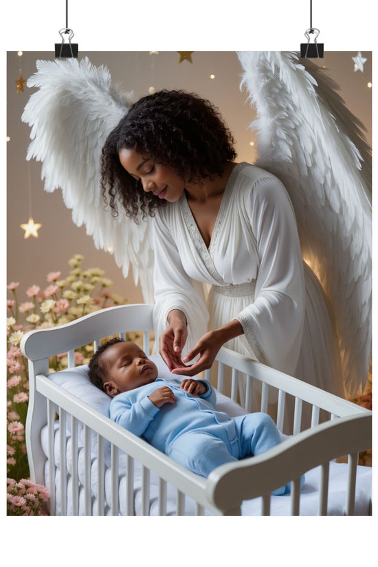 Angel Nursery Satin Poster 2 — Guardian Angel Crib Wall Art (300gsm) by Grace Canvas Shop