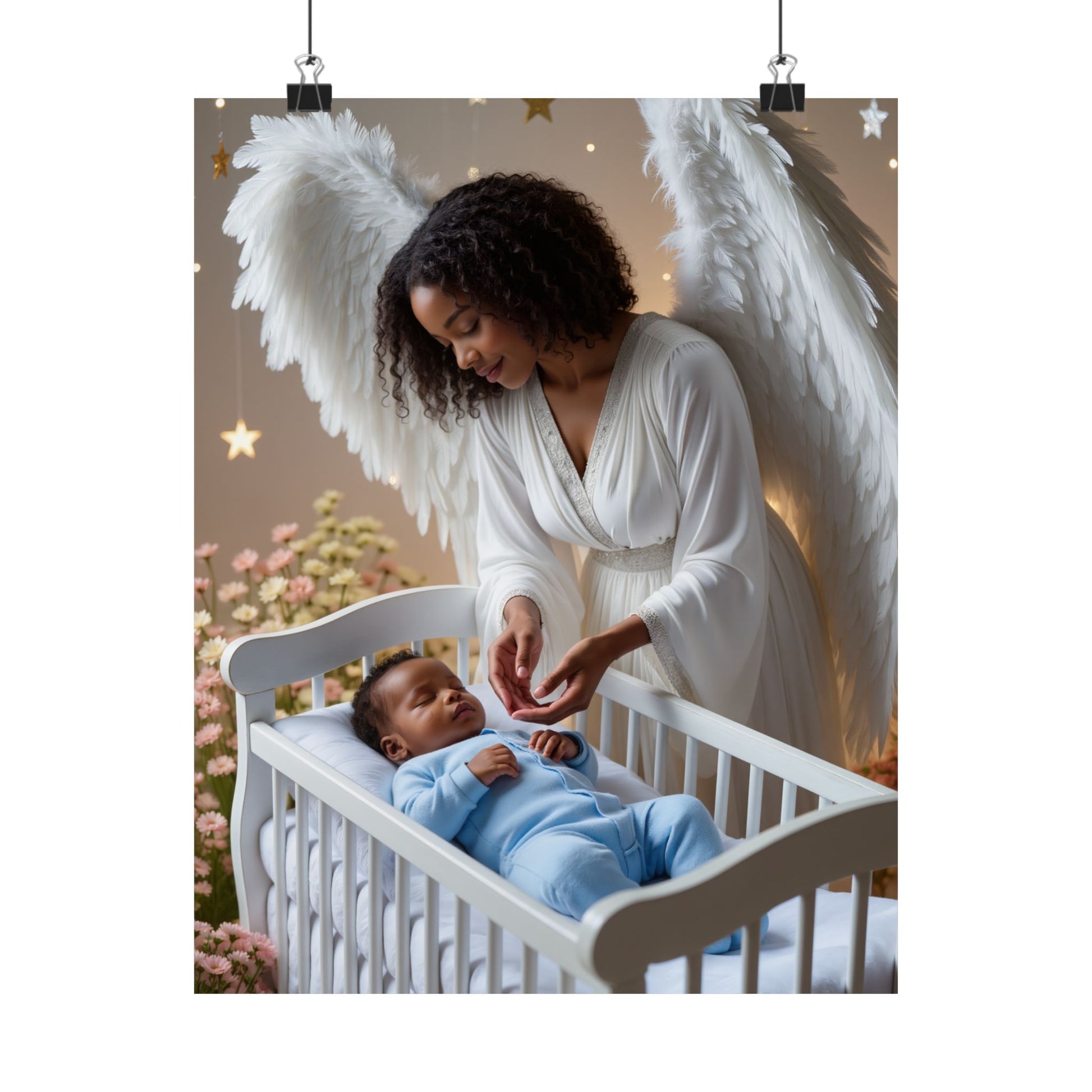 Angel Nursery Satin Poster 2 — Guardian Angel Crib Wall Art (300gsm) by Grace Canvas Shop