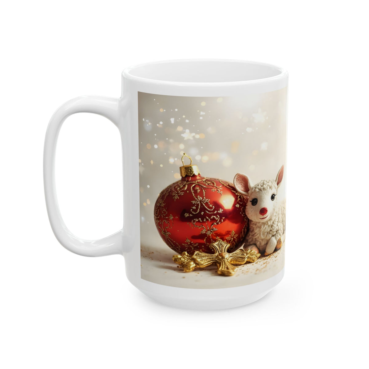 Feliz Navidad Cute Customized Ceramic Mug with Lamb Design by Grace Canvas.shop