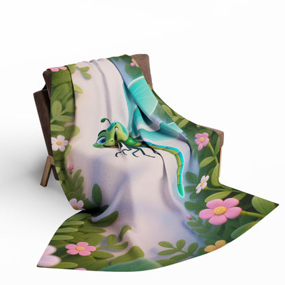 Dragonfly Garden Fleece Blanket — Cute Cartoon Insect Cozy Throw for Kids & Spring Décor by Grace Canvas Shop