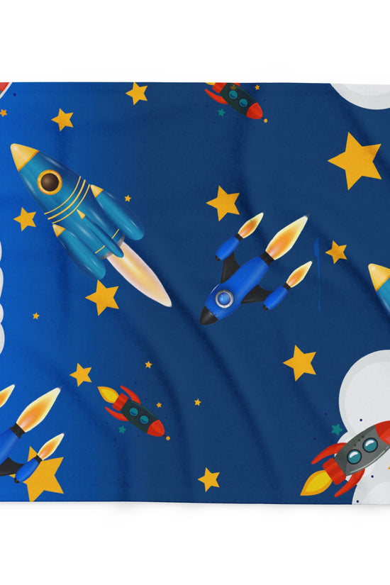Rocket Ship Fleece Blanket — Kids Space Stars Throw for Nursery & Sleepovers by Grace Canvas Shop