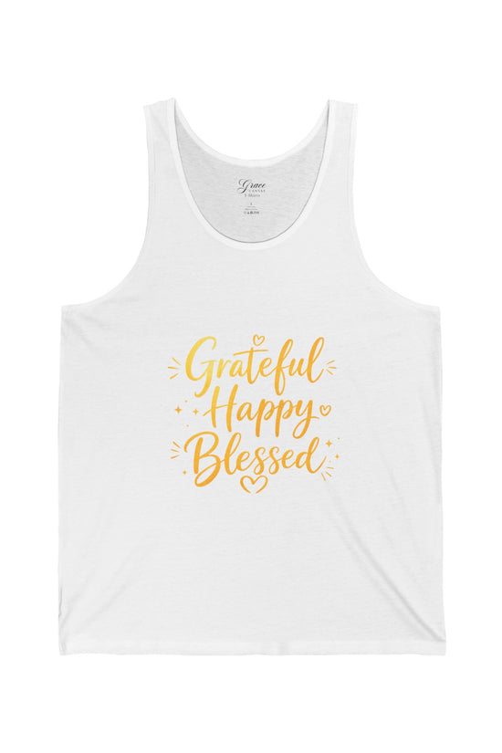 Grateful Happy Blessed Tank Top - Inspirational Faith Graphic Jersey Tank