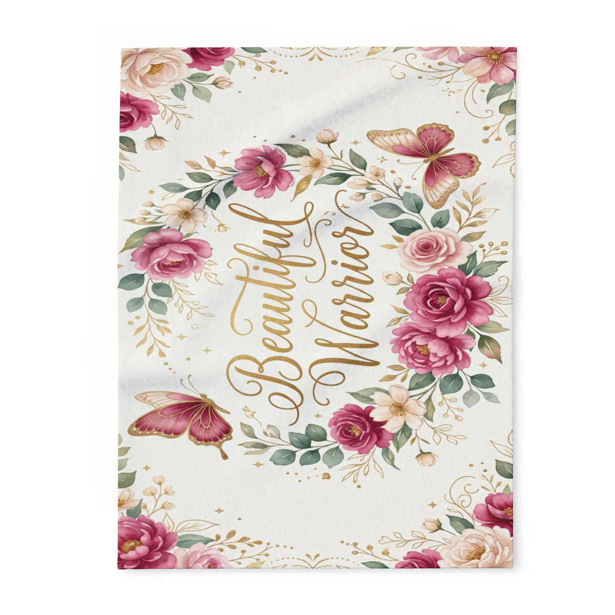 Beautiful Warrior" Floral Throw Fleece Blanket for Comfort & Recovery
