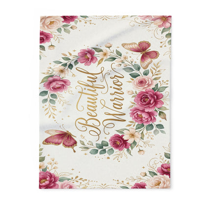 Beautiful Warrior" Floral Throw Fleece Blanket for Comfort & Recovery
