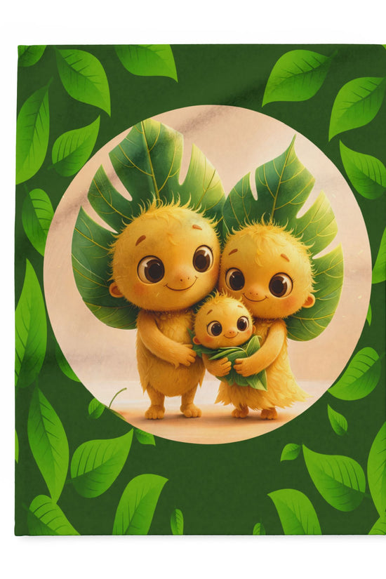 Cute Leaf Sprite Family Fleece Blanket — Cozy Green Nature Throw for Kids & Nursery by Grace Canvas Shop