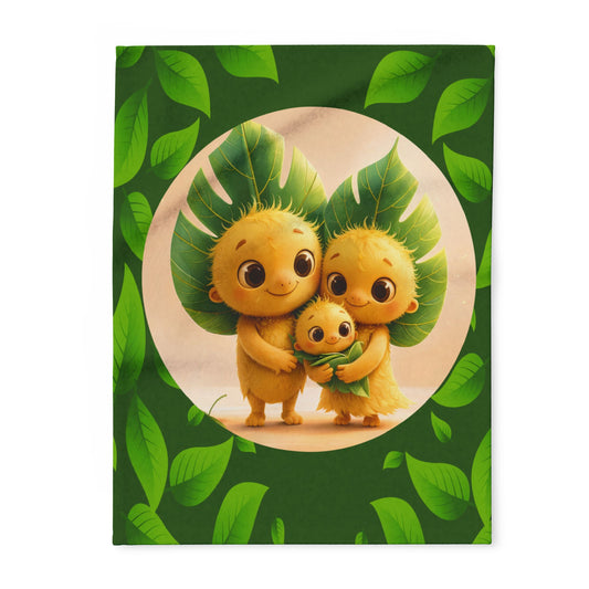 Cute Leaf Sprite Family Fleece Blanket — Cozy Green Nature Throw for Kids & Nursery by Grace Canvas Shop