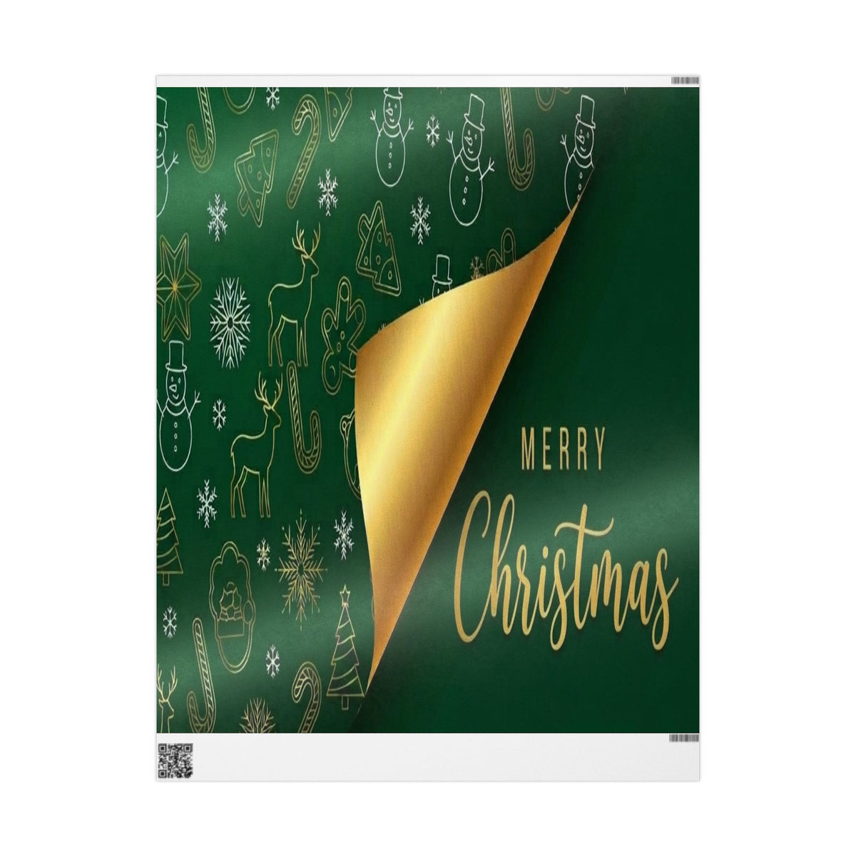 Christmas Green & Gold Wrapping Paper Roll — Elegant Holiday Gift Wrap with "Merry Christmas"
