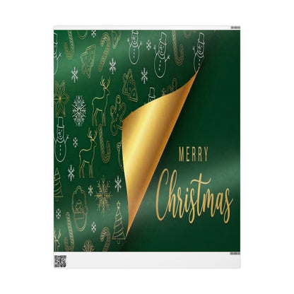 Christmas Green & Gold Wrapping Paper Roll — Elegant Holiday Gift Wrap with "Merry Christmas"