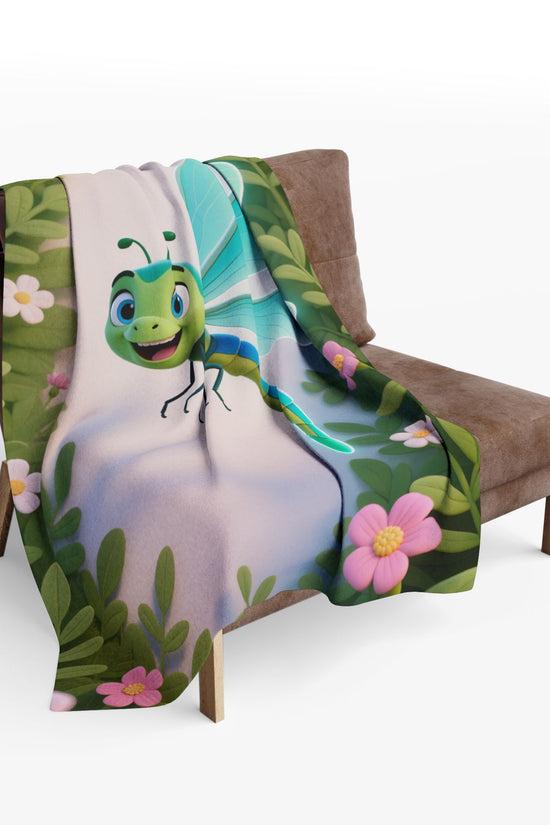 Dragonfly Garden Fleece Blanket — Cute Cartoon Insect Cozy Throw for Kids & Spring Décor by Grace Canvas Shop