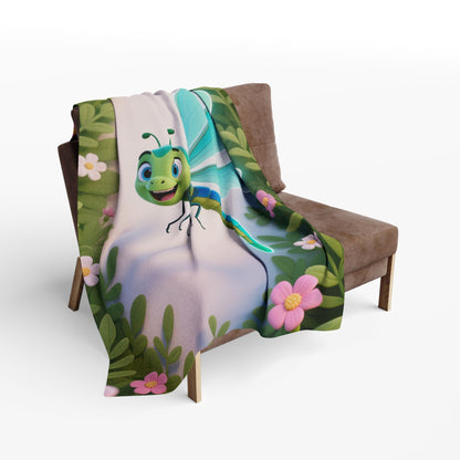 Dragonfly Garden Fleece Blanket — Cute Cartoon Insect Cozy Throw for Kids & Spring Décor by Grace Canvas Shop