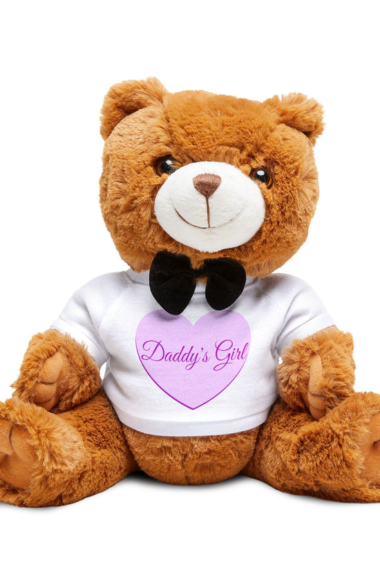 Daddy's Girl Teddy Bear Plush — Brown Bear with Heart T‑Shirt & Bow Tie by Grace Canvas Shop