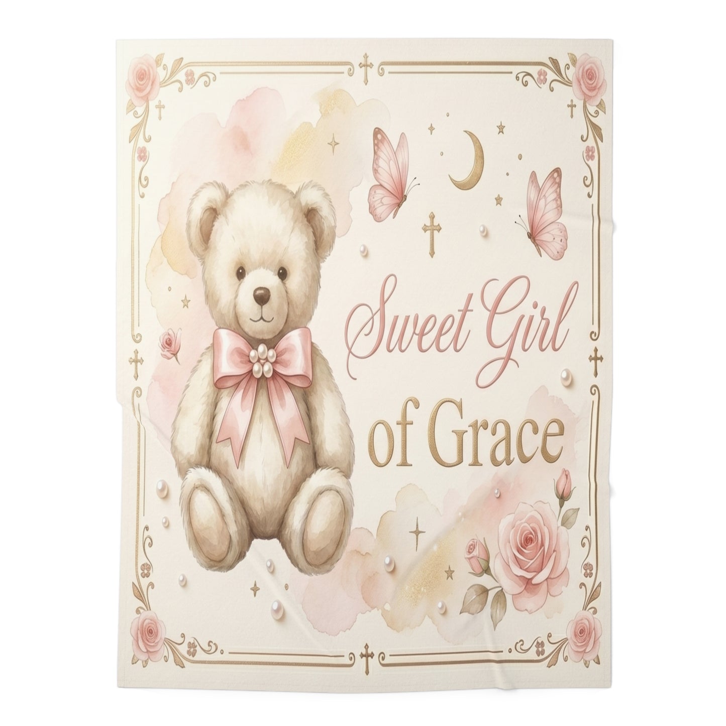 Sweet Girl of Grace Baby Swaddle Blanket — Floral Teddy Newborn Swaddle