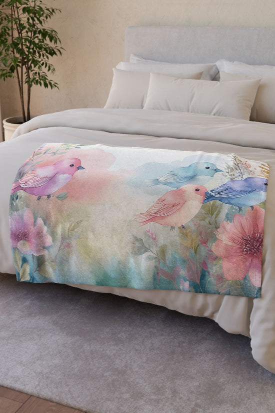 Pastel Bird Floral Blanket - Soft Polyester Throw by Grace Canvas Shop