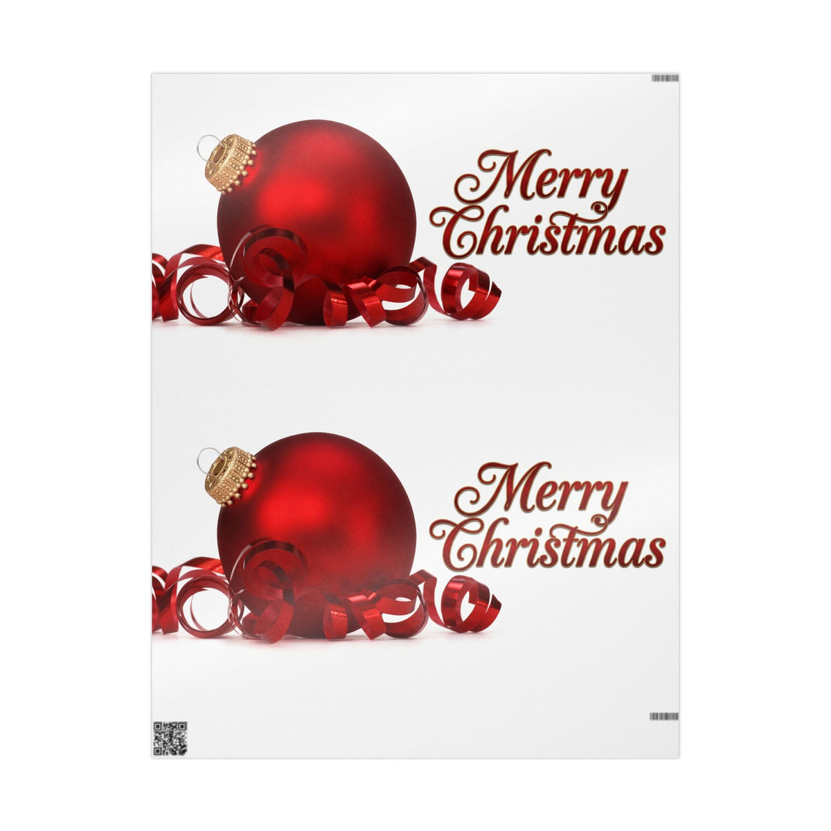 Christmas Ornament Wrapping Paper - "Merry Christmas" Red Bauble Gift Wrap