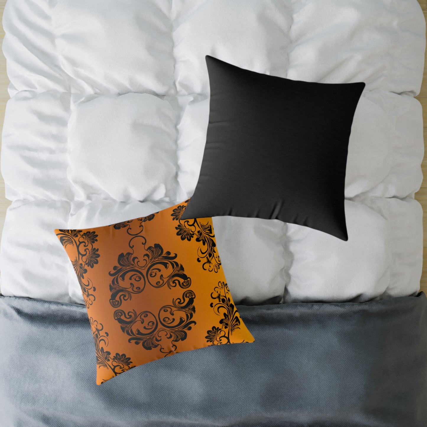 Ornate Baroque Orange Throw Pillow — Decorative Square Accent Cushion