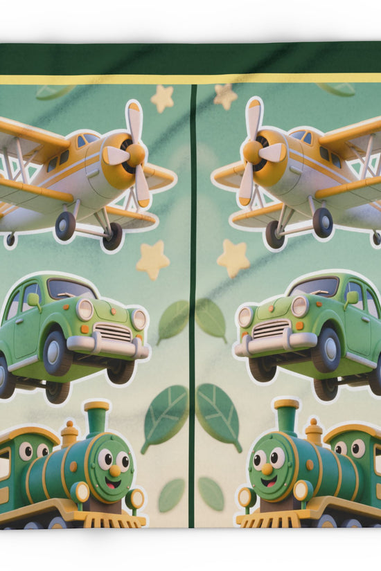 Kids Transport Fleece Blanket — Cute Plane, Car & Train Nursery Throw by Grace Canvas Shop