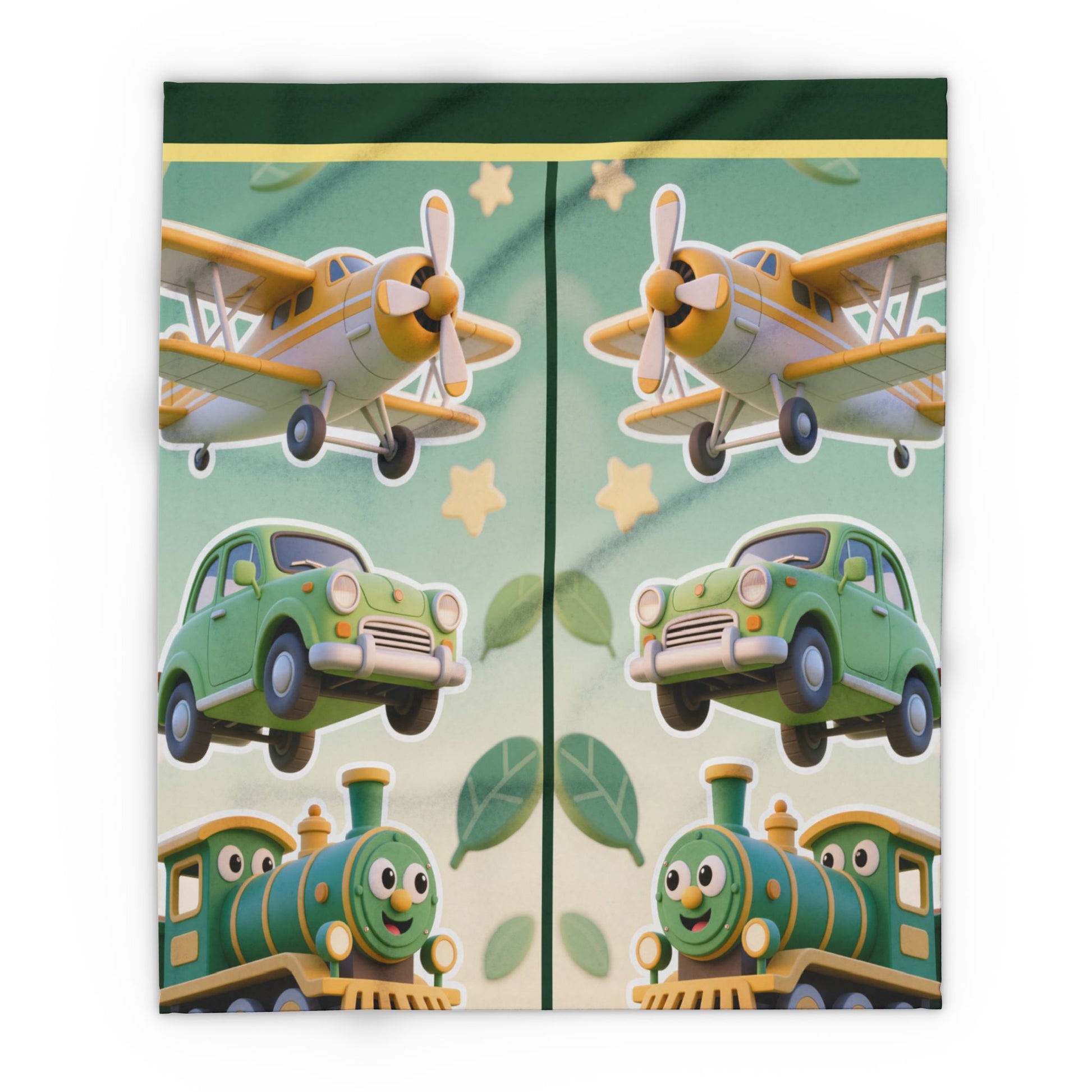 Kids Transport Fleece Blanket — Cute Plane, Car & Train Nursery Throw by Grace Canvas Shop