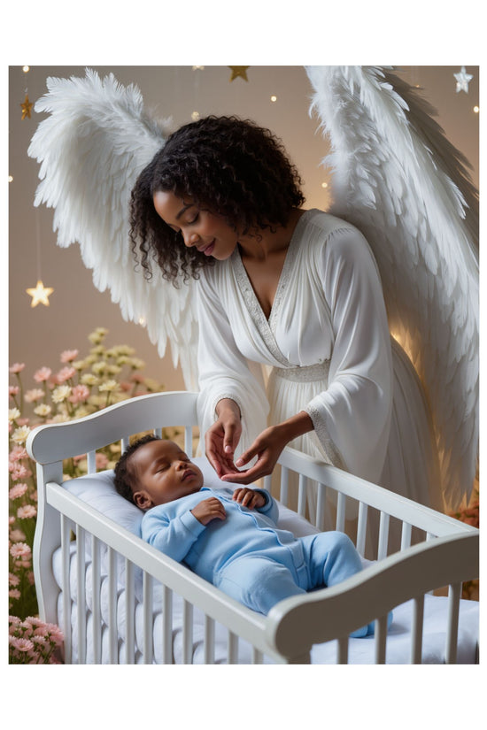 Angel Nursery Satin Poster 2 — Guardian Angel Crib Wall Art (300gsm) by Grace Canvas Shop