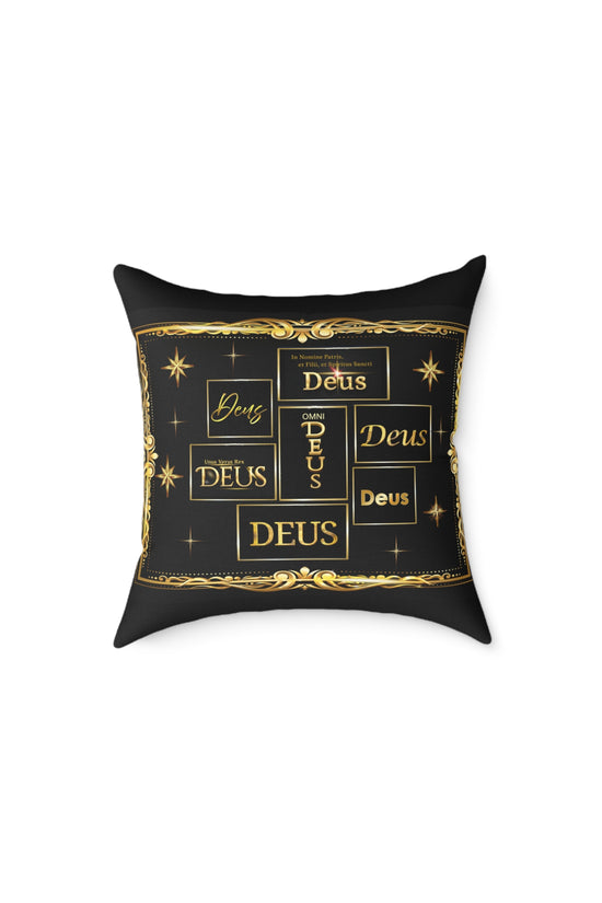 Deus Gold Foil Accent Pillow — Black Square Decorative Throw Pillow by Grace Canvas Shop
