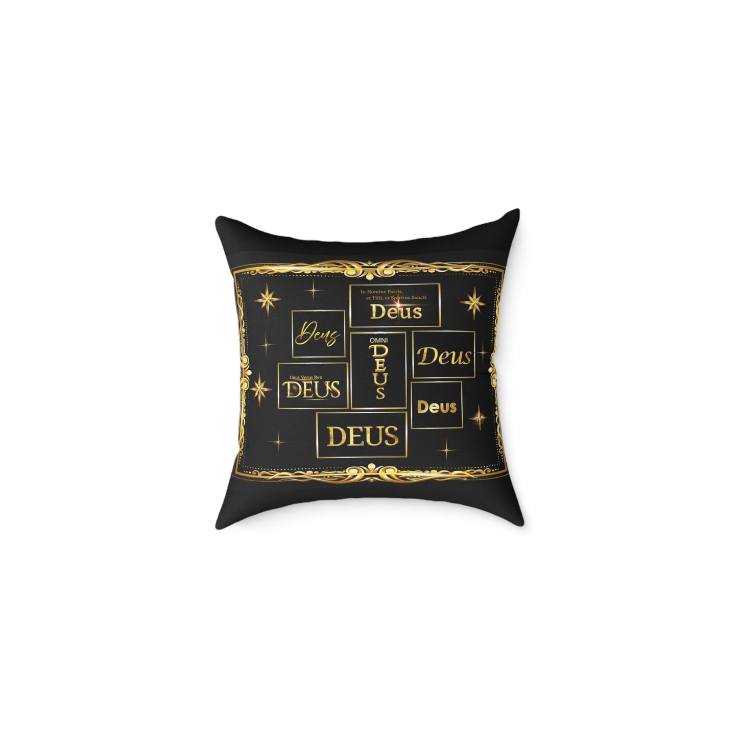 Deus Gold Foil Accent Pillow — Black Square Decorative Throw Pillow by Grace Canvas Shop