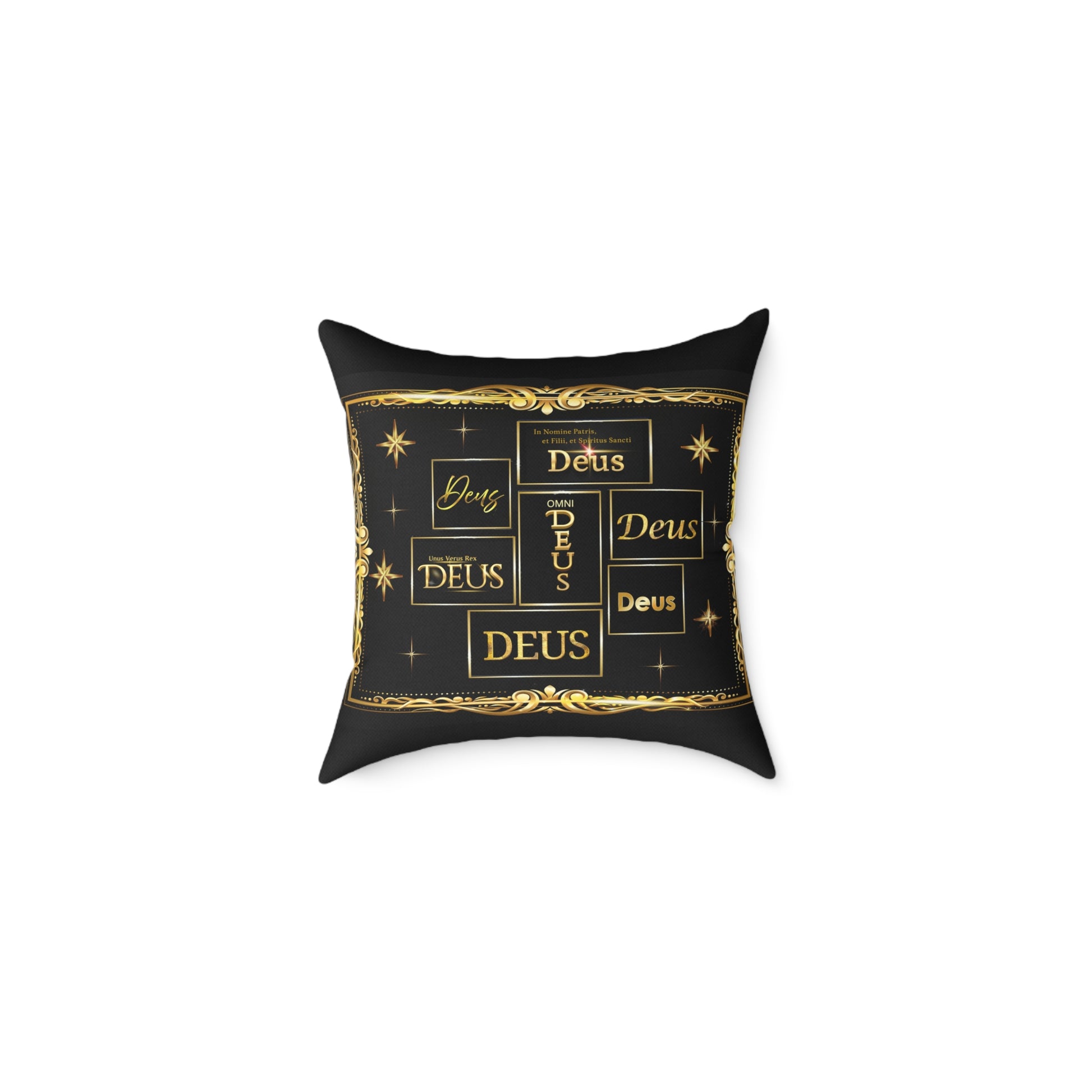 Deus Gold Foil Accent Pillow — Black Square Decorative Throw Pillow by Grace Canvas Shop